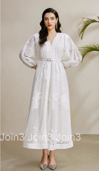8882 Early Autumn Three-Dimensional Flower Holiday Collar Lace Puff Sleeve Long Dress