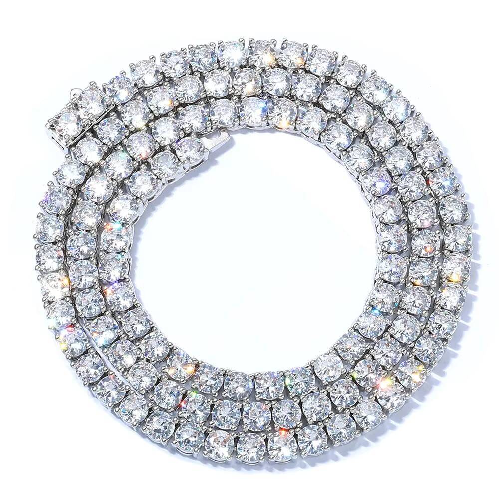 Mens 925 Silver Moissanite Tennis Chain Necklace Hip Hop Trendy with Spring Clasp Great for Gift Shows Brand Personality