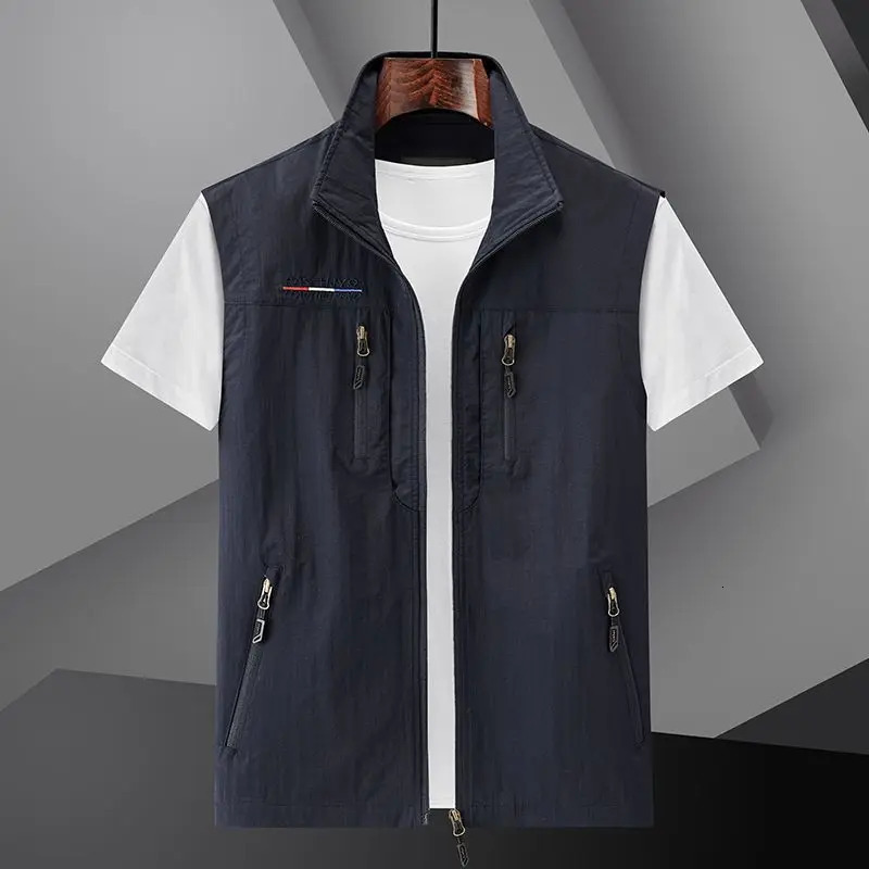 Mens Summer vest 2024 Thin Style Multi Pocket Waterproof Durable Large Size Casual Outdoor Travel Vest Sleeveless Jacket 250707