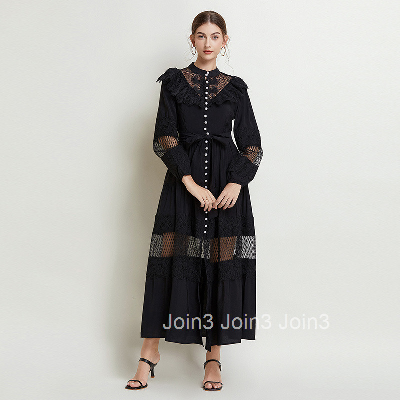 5118 Spring and Autumn New Womens Clothing Style Fashion Vacation Solid Color Long Sleeve Big Swing Long Dress