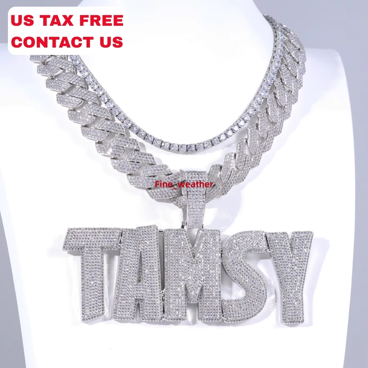 Custom Name vvs moissanite Letter Pendant Necklace Sparkling Big Diamond Cuban Charm for Women and Men Fashion Chains Necklaces