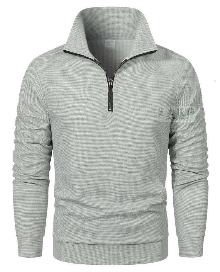 European Size Spring Autumn Men's Waffle Sweatshirt Trendy Stand Collar Zipper Long Sleeve Business Sports Texture Polo Shirt
