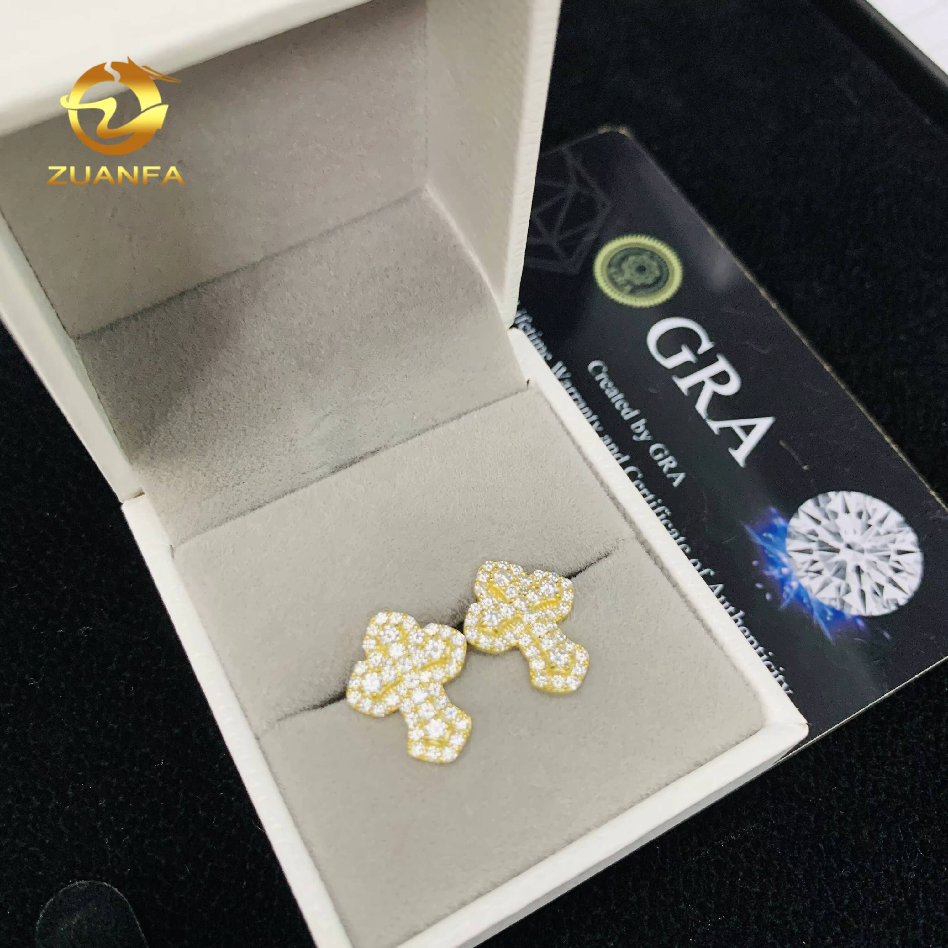 GRA Certificate Cross Moissanite Earrings Hoops Drop Earrings Cross Real Gold Plate 925 Hip Hop Jewelry