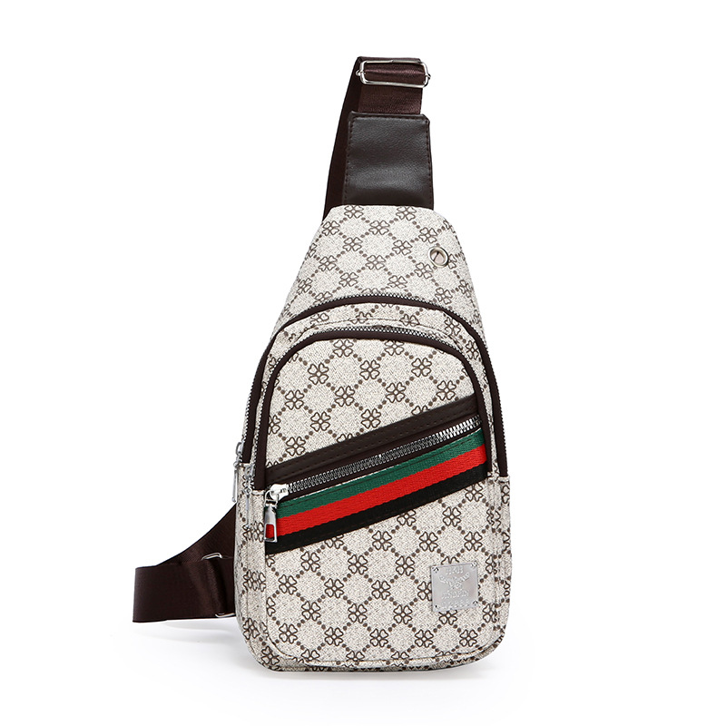 Designer senior sense new lightweight men's chest bag stripe print travel shoulder bag anti-water trend PU simple cross-body bag