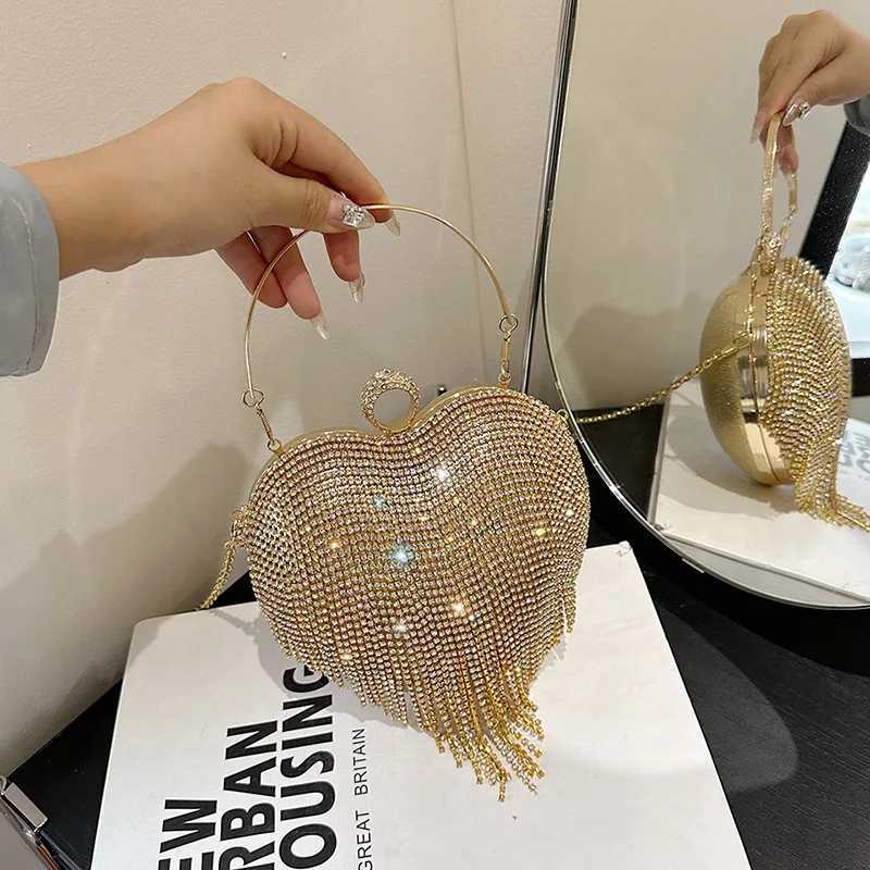 Rhinestone Evening Bag Heart Pattern Silver Handbag Womens Diamond Tassel Banquet Clutch And Purse Wedding Bridal Prom Wallets Y250719