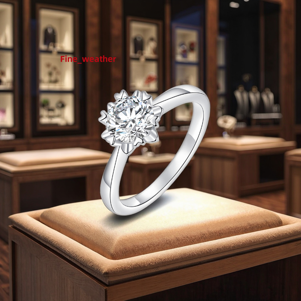 Luxury 925 Silver White Gold-Plated Round Brilliant Moissanite Engagement Ring Elegant Adjustable Womens Jewelry Gift