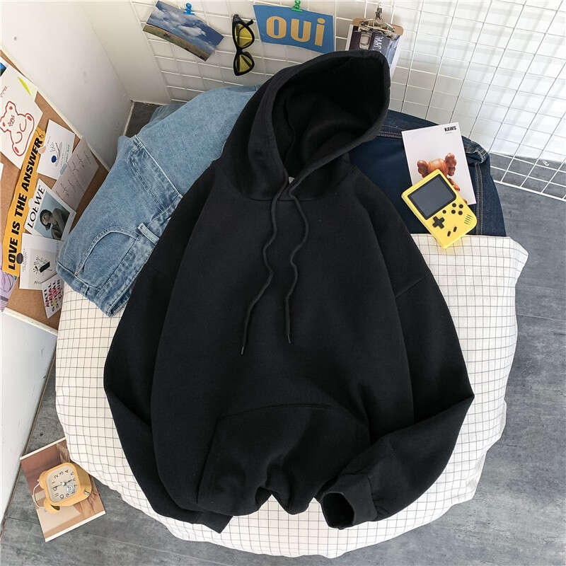 Autumn Winter INS Hooded Solid Color Fleece Sweatshirt Men Trendy Student Loose BF Pullover Casual Jacket