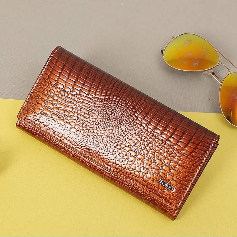 Long Women Genuine Wallet Cow Female Purse Brand Women's Leather Wallets Alligator Pattern Ladies Purses