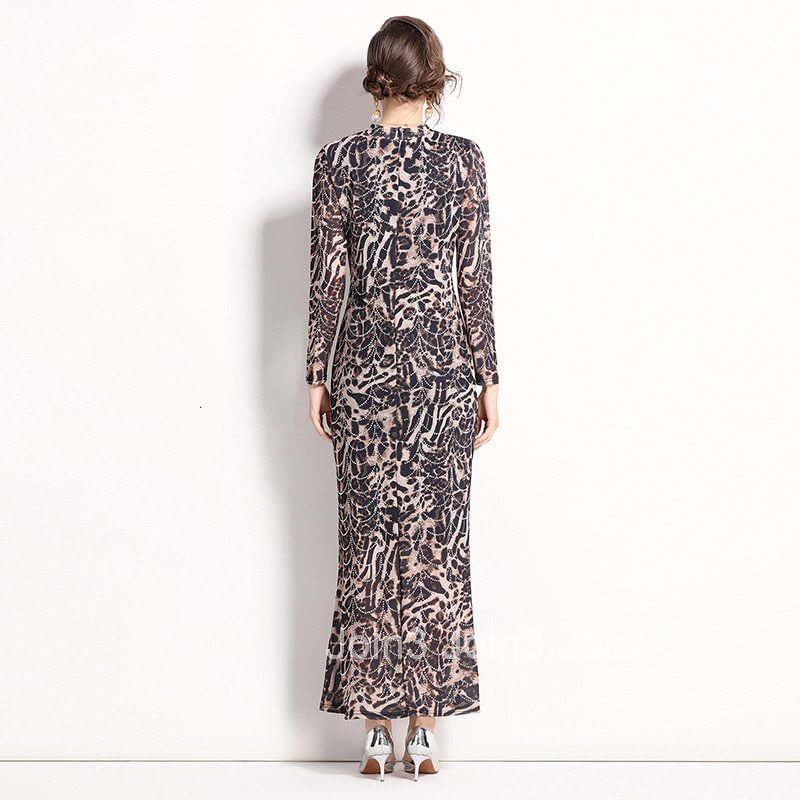 8763 Autumn New Womens Mesh Hot Diamond Style Dress High Waist Slimming Long Dress