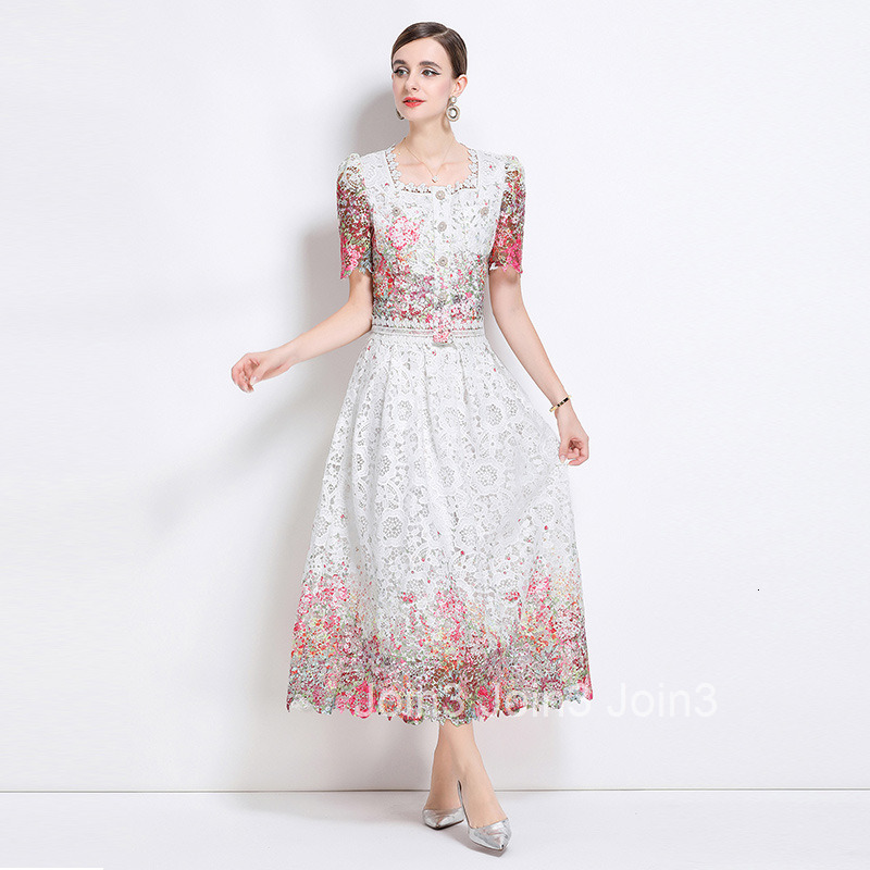 301 Fashionable Slimming Hollow Out Water-Soluble Lace Positioning Suit Dress