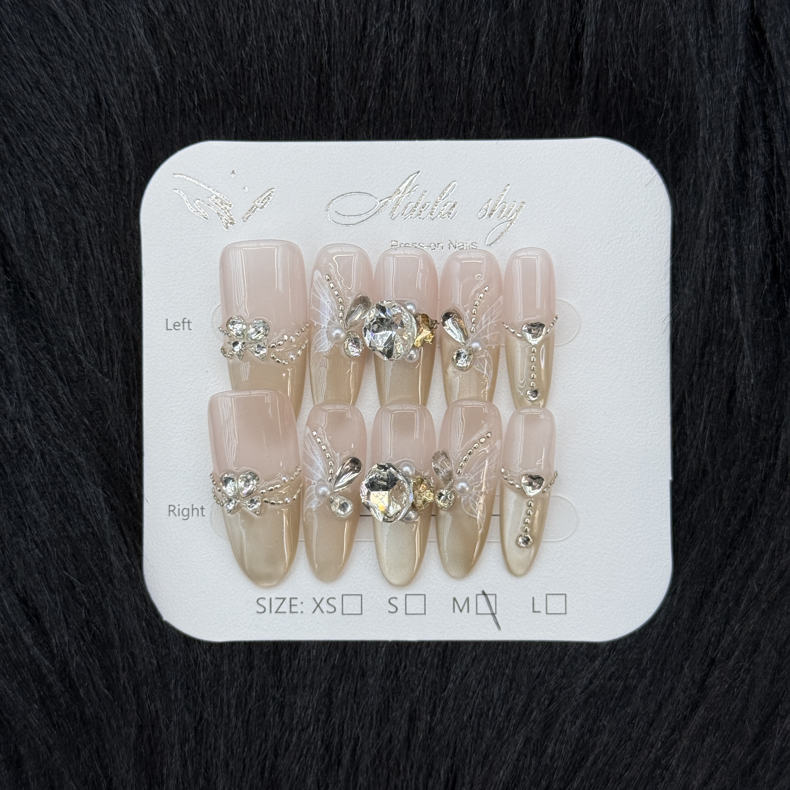 False Nails 10pcs Medium Almond Nude Pink Glitter Rhinestone 3D Bow Pearl Detachable Full Cover Press On DIY Handmade press on nails