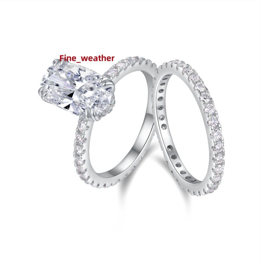 5.38CTW Oval Cut Moissanite Ring Set Egg Shape Center with Eternity Band 925 Silver Engagement Jewelry Gift for Women