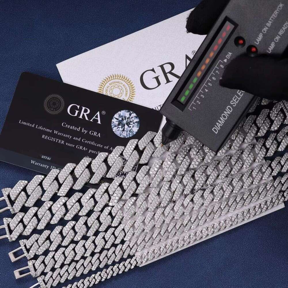 VVS D Moissanite Sterling Sier Cuban Bracelet Hip-Hop Style Cross Chain 6mm 8mm 10mm 12mm 16mm 18mm Sizes