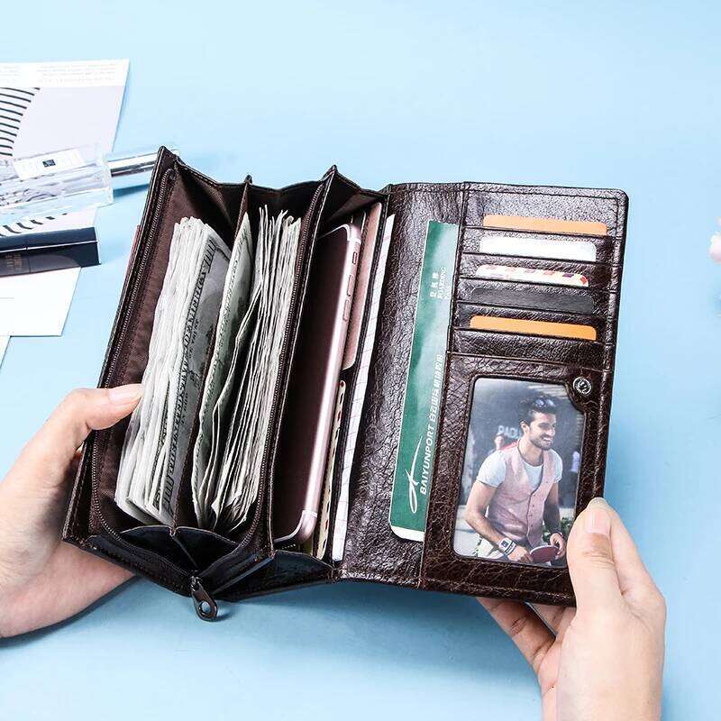 Contact's Long Purse Female Clutches Money Wallets Genuine Leather Women Brand Design Handbag for Cell Phone Card Holder Wallet