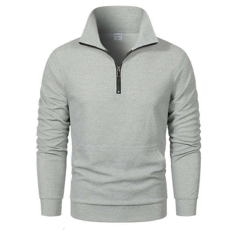 European Size Spring Autumn Men's Waffle Sweatshirt Trendy Stand Collar Zipper Long Sleeve Business Sports Texture Polo Shirt