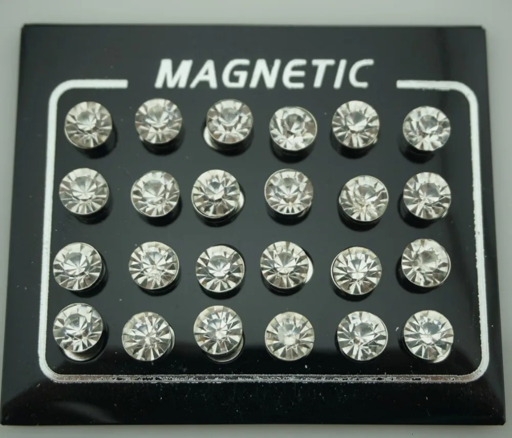12 Pair24pcs/lot 3/4/5/6/7mm Round Crystal Rhinestone Magnet Stud Earring Puck Womens Mens Magnetic Ear Plug Jewelry 250715