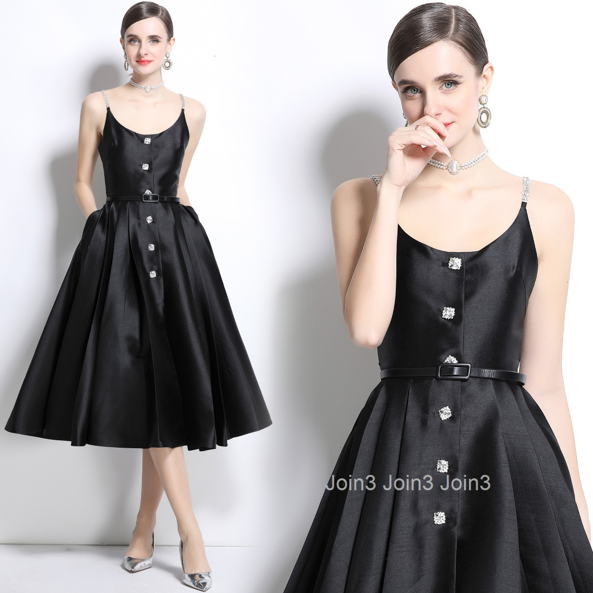 1679 Spring/Summer New Womens Clothing Style Sexy Strap Inlaid Diamond Backless Large Skirt Dress