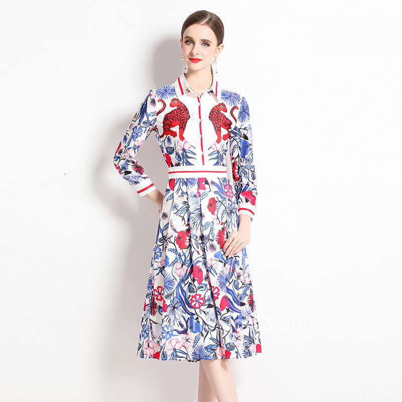 2066 Fashion Versatile Waist-Cinching Slimming Positioning Printed Dress