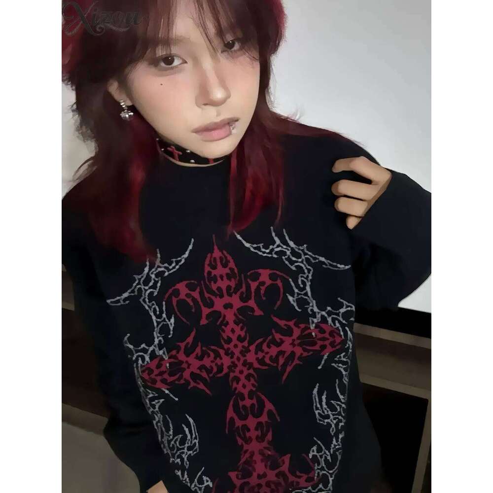 Loose Sweatshirt Y2k Gothic Streetwear Ladies Pullover Casual Hoodies Haruku Style Women's Long Sleeve Tops Spring Autumn