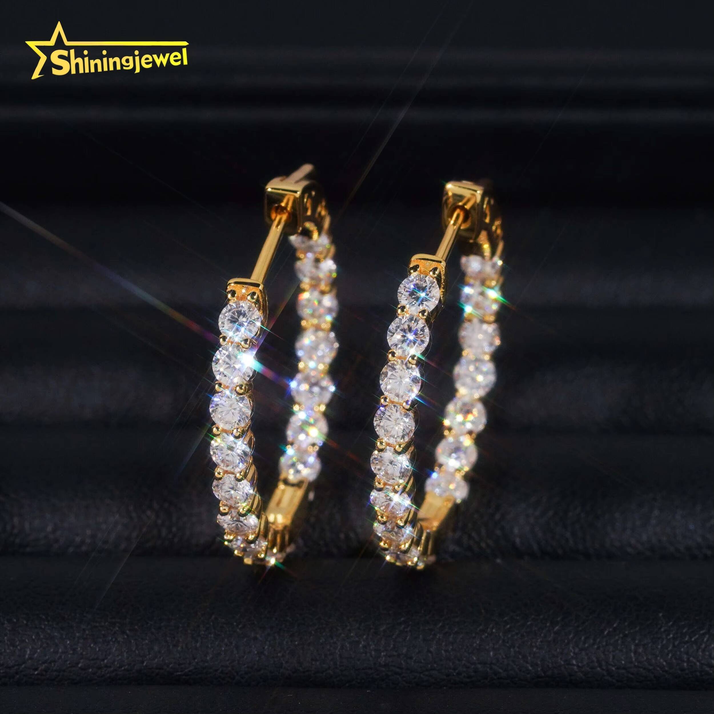 Fine Jewelry Fashion 925 Silver Circle 29mm Width Gold Plated Moissanite Hoop Earrings for Women