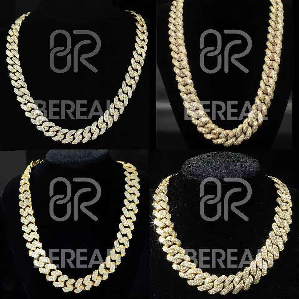 18MM Cuban Link Chain Moissanite Hot Selling Round Brilliant Cut 10k 14k Solid Gold Iced Out Cuban Link Chain