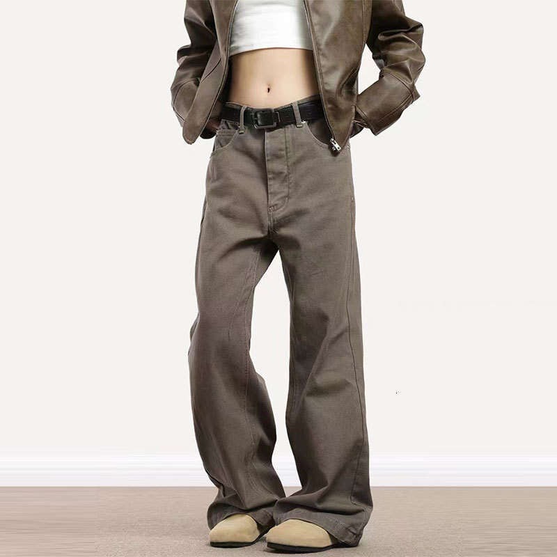 New Melard Washed Jeans for Men and Women, American Style Loose Fit, Post-Apocalyptic Brown Versatile Straight Pants Trend