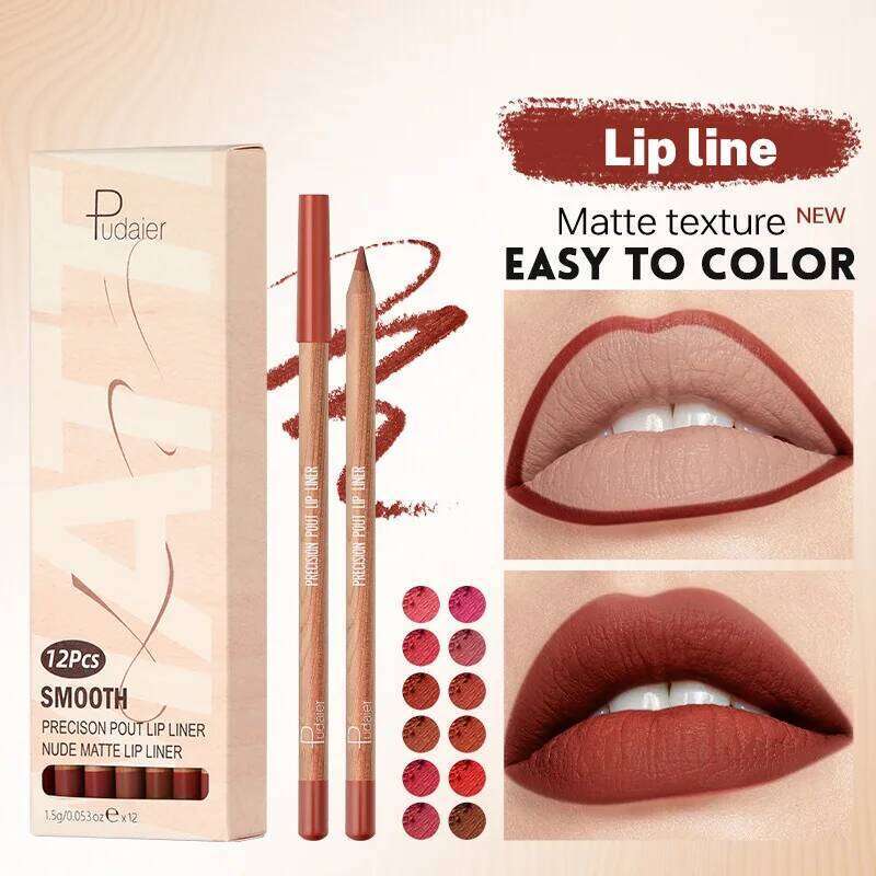 Nude lipliner 12 color red outline waterproof durable gloss lipstick pen lip makeup X250720