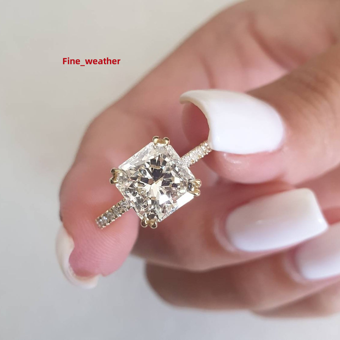 Custom Trending Bling Luxury Radiant Gold Side Stones Diamond Women Ladies Eternity Wedding 925 Sterling Silver Jewelry Rings