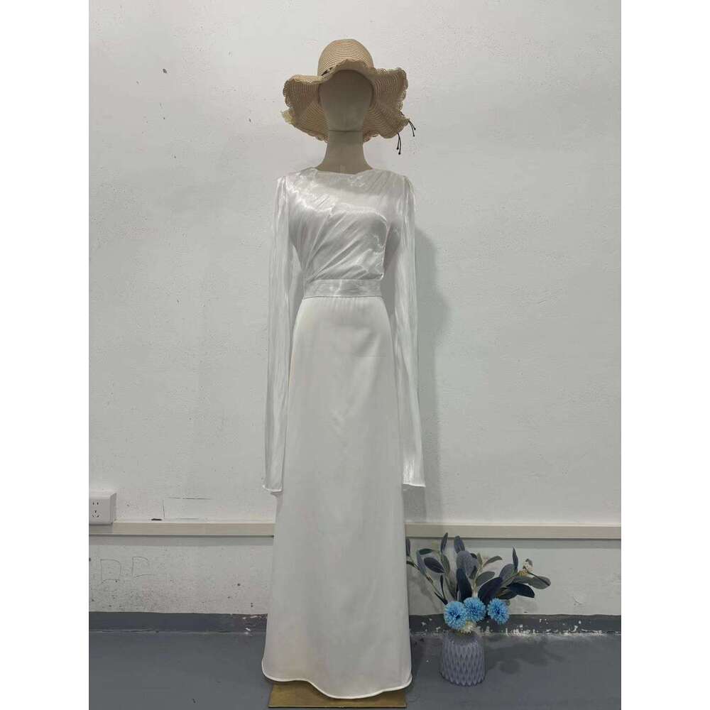 European and American Cross-Border Summer Patchwork Glass Yarn Large Flared Sleeve Long Satin Slim Dress