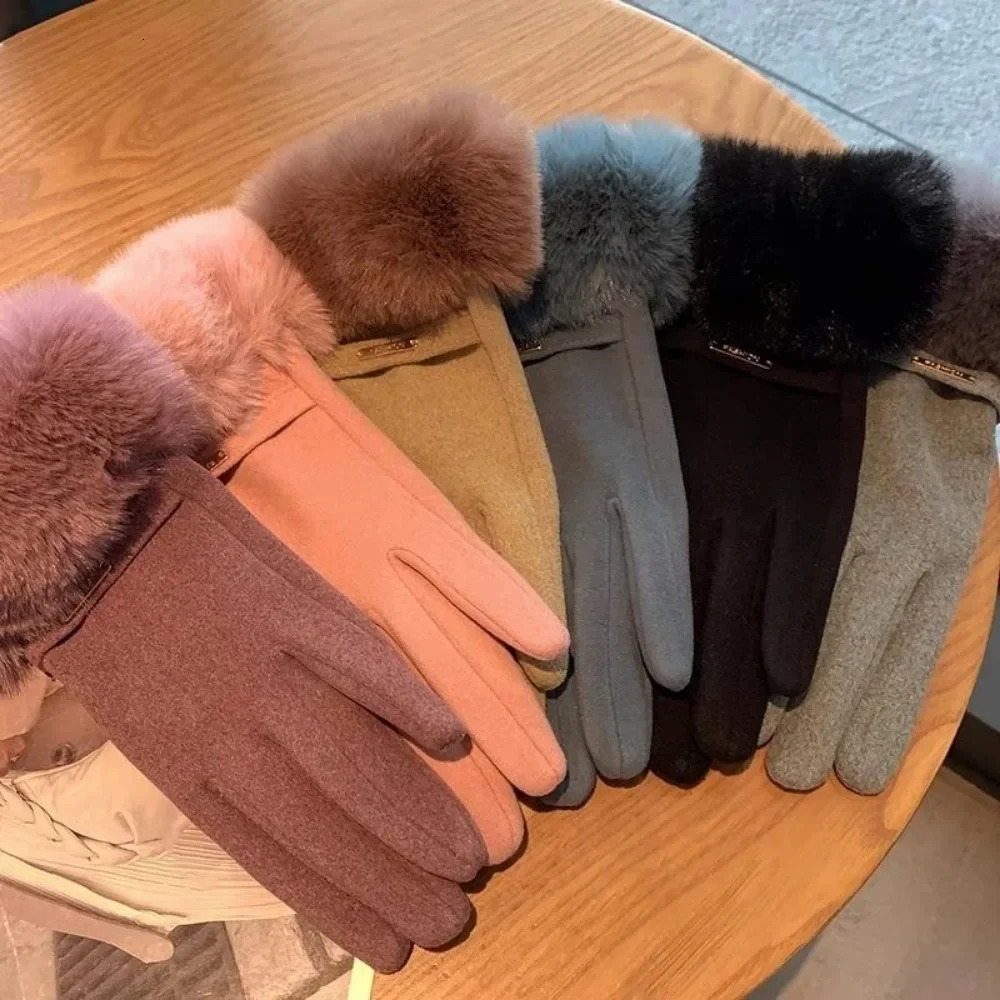 Thick Plush Sleeves Suede Gloves Short Soft and Warm Solid Color Gloves Autumn and Winter Outdoor Cycling Windproof Gloves 250717