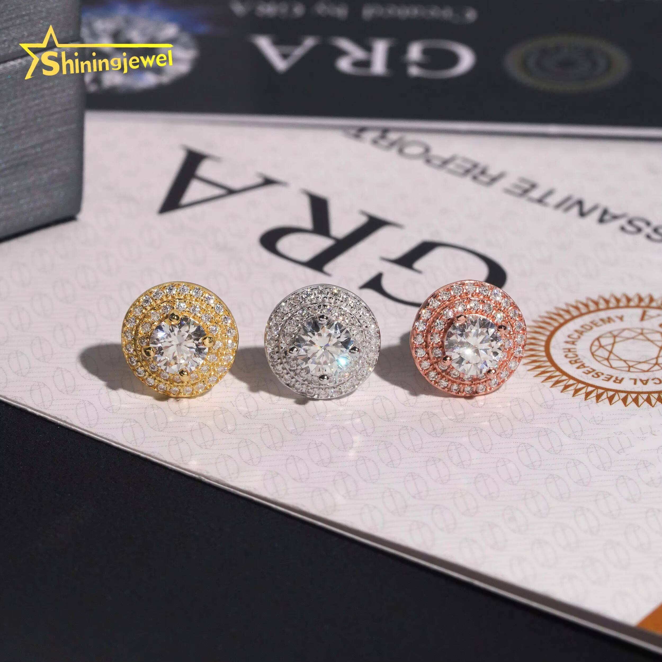 Cheap Price Screw Back Round Moissanite Earrings 925 Sterling Silver Iced Out Moissanite Earrings Men Women Daily Wear