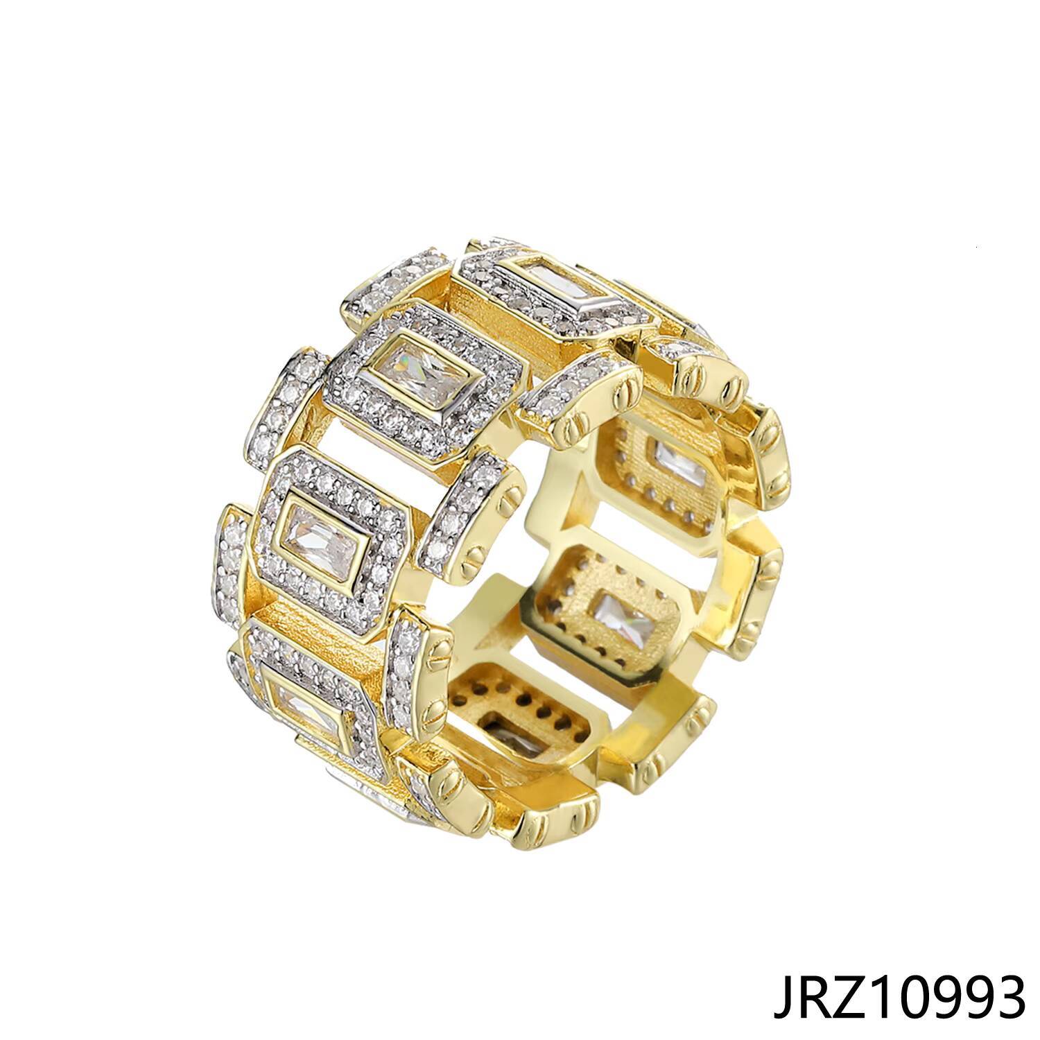 Jasen Trendy 925 Sterling Silver Iced Out Cuban Link Ring 18K Gold With Moissanite Diamond for Wedding Party