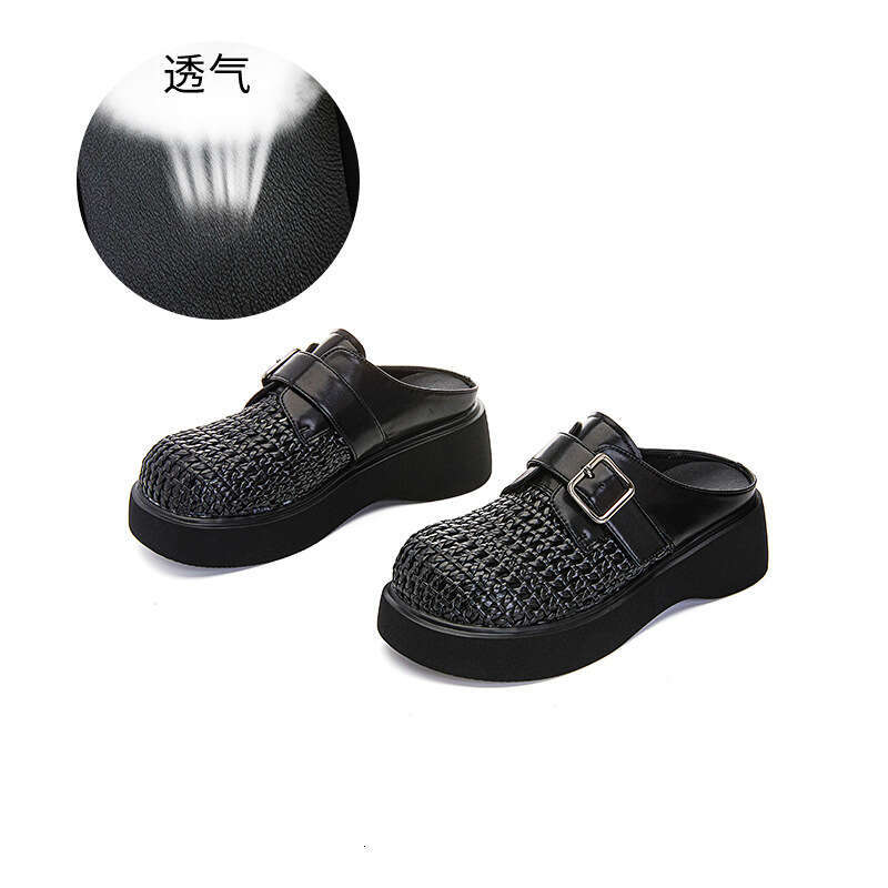 Sheepskin Woven Closed-Toe 2025 Summer New High-End Elegant Casual Versatile Half Slippers for Women