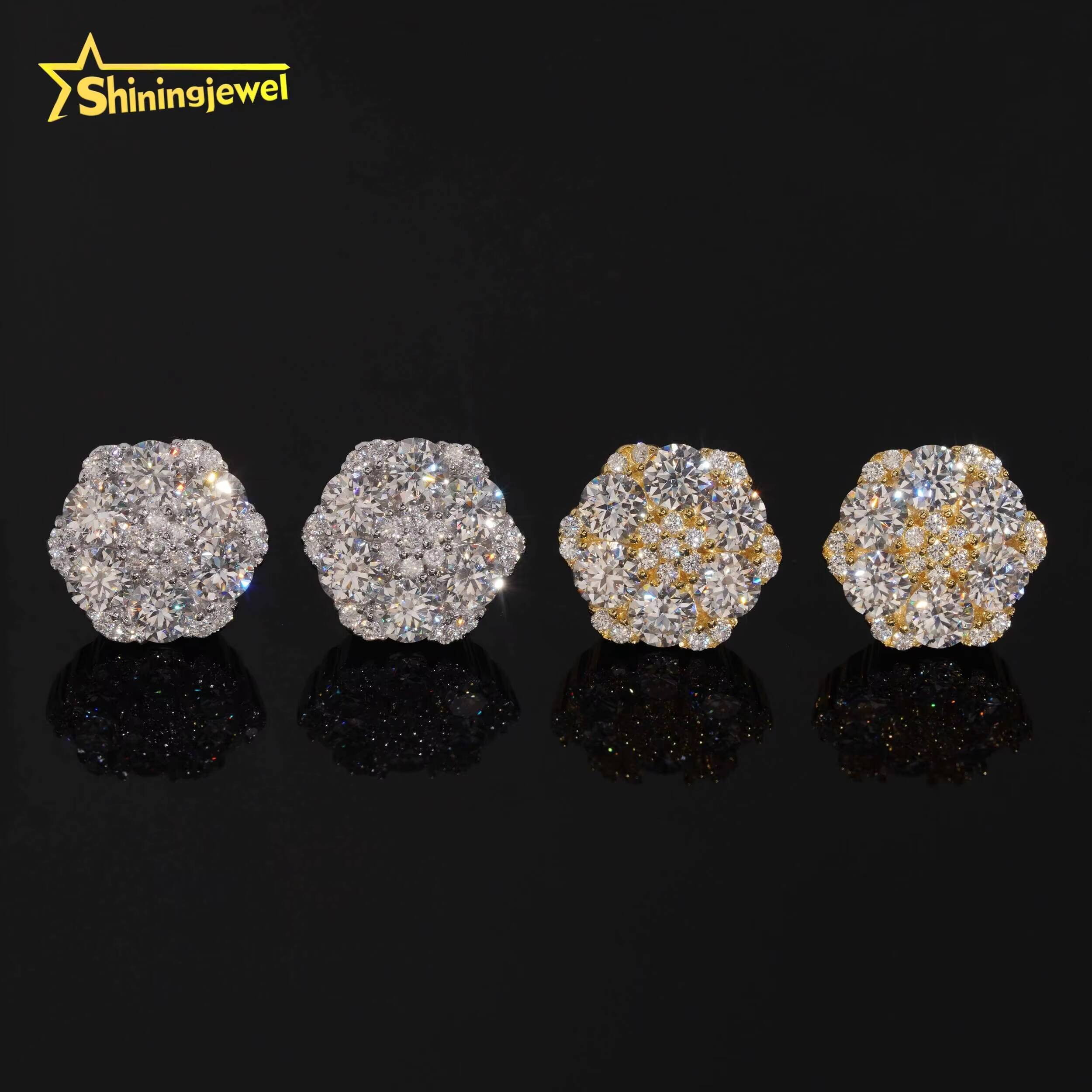 Wholesale Moissanite High Quality 925 Sterling Silver Hip Hop Stud Earrings Iced Out Diamond Mens and Women Flower Earrings