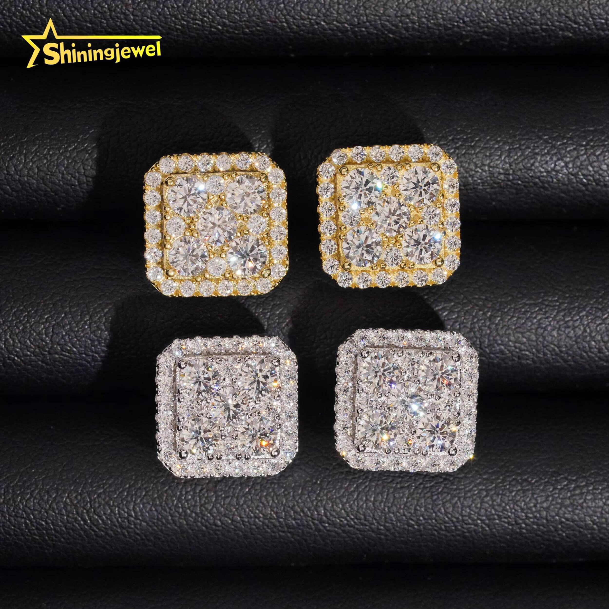 925 Sterling Silver Pave VVS Moissantite Ice Out Cut Square Shaped Women Fashion Jewelry Stud Earrings