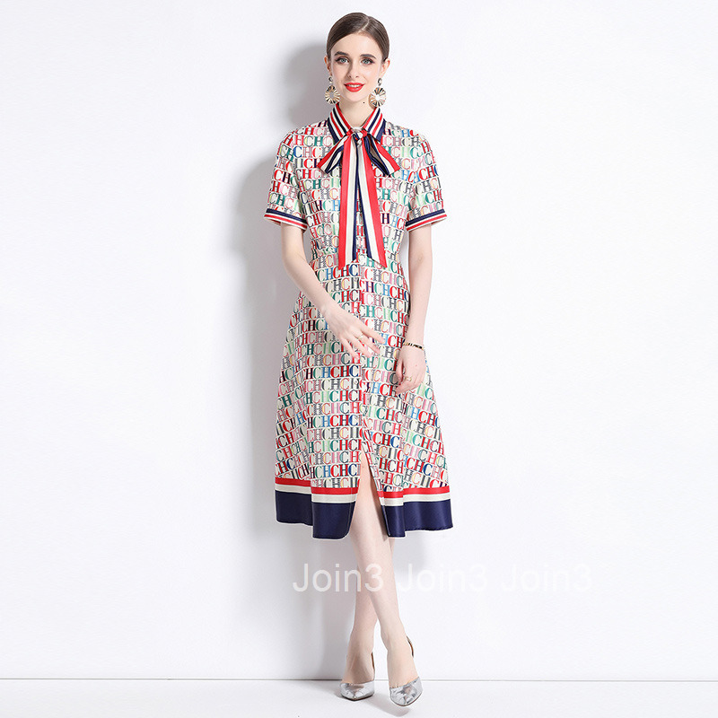 6016 Fashionable and Versatile Waist with Positioning Printed Short Sleeve Cardigan Dress and Belt