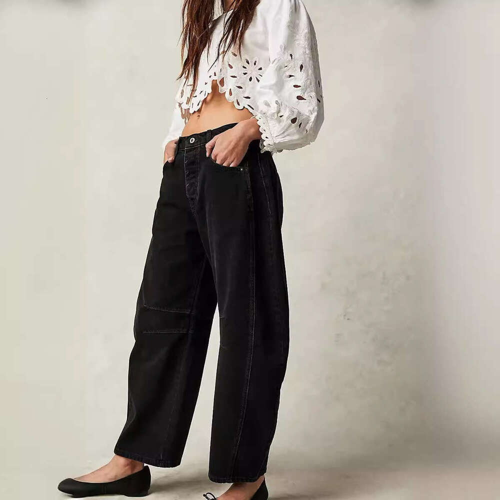 2025 TEMU Fashion Casual Women's Loose Wide-Leg Mid-Low Waist Washed Denim Long Pants