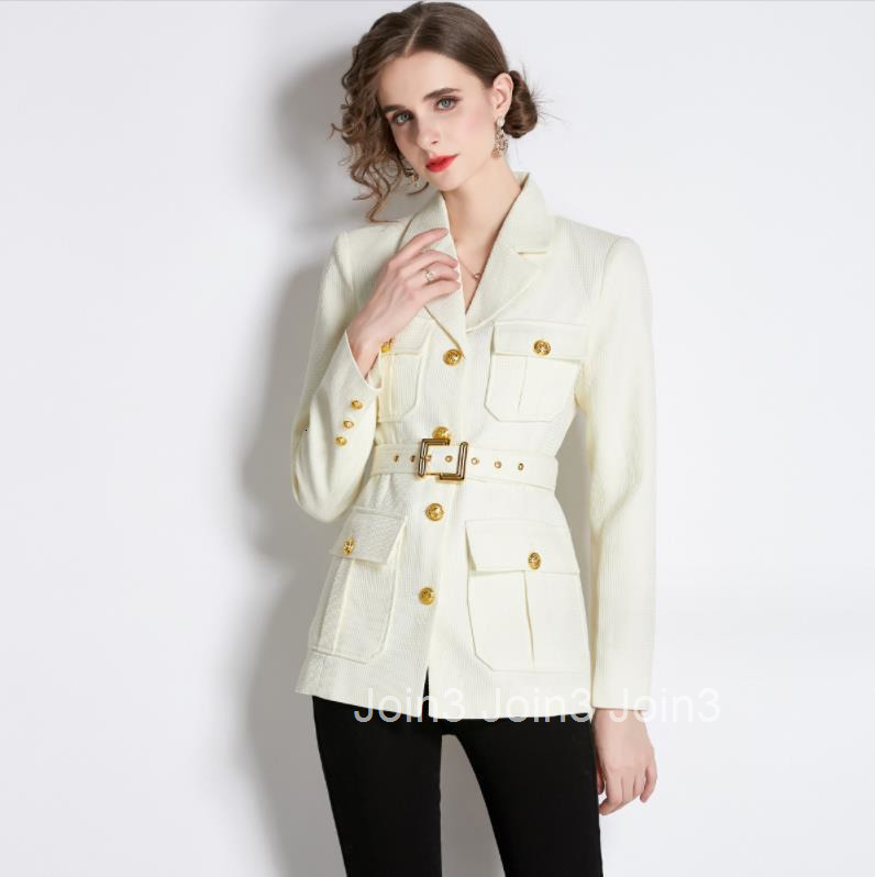 1928 Autumn Winter New Womens Fashionable Blazer Collar Long Sleeve Slim Fit Coat