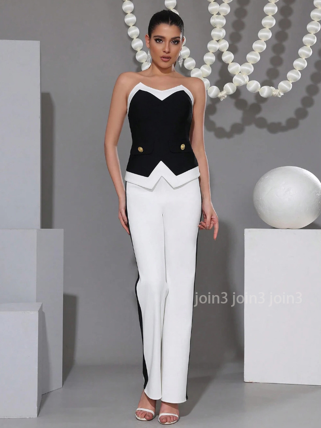 Women Suits Strapless Top Pants 2 Piece Set For Womens Sexy Backless Fashion Club Party High Street Summer Two Piece Outfit