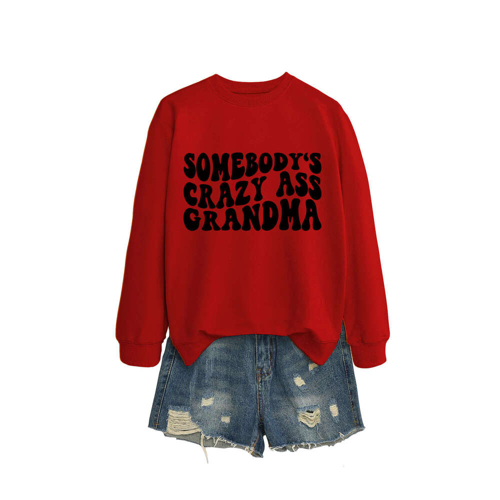 Minimalist Letter Print Crew Neck Somebody's Crazy Ass Grandma Versatile Sweatshirt for Women