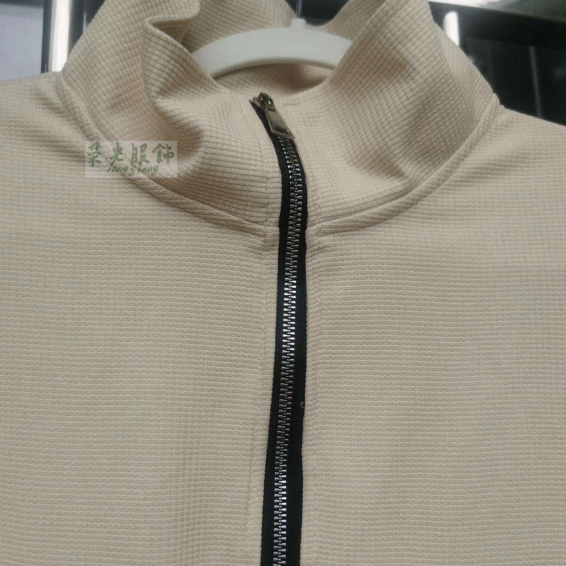 European Size Spring Autumn Men's Waffle Sweatshirt Trendy Stand Collar Zipper Long Sleeve Business Sports Texture Polo Shirt