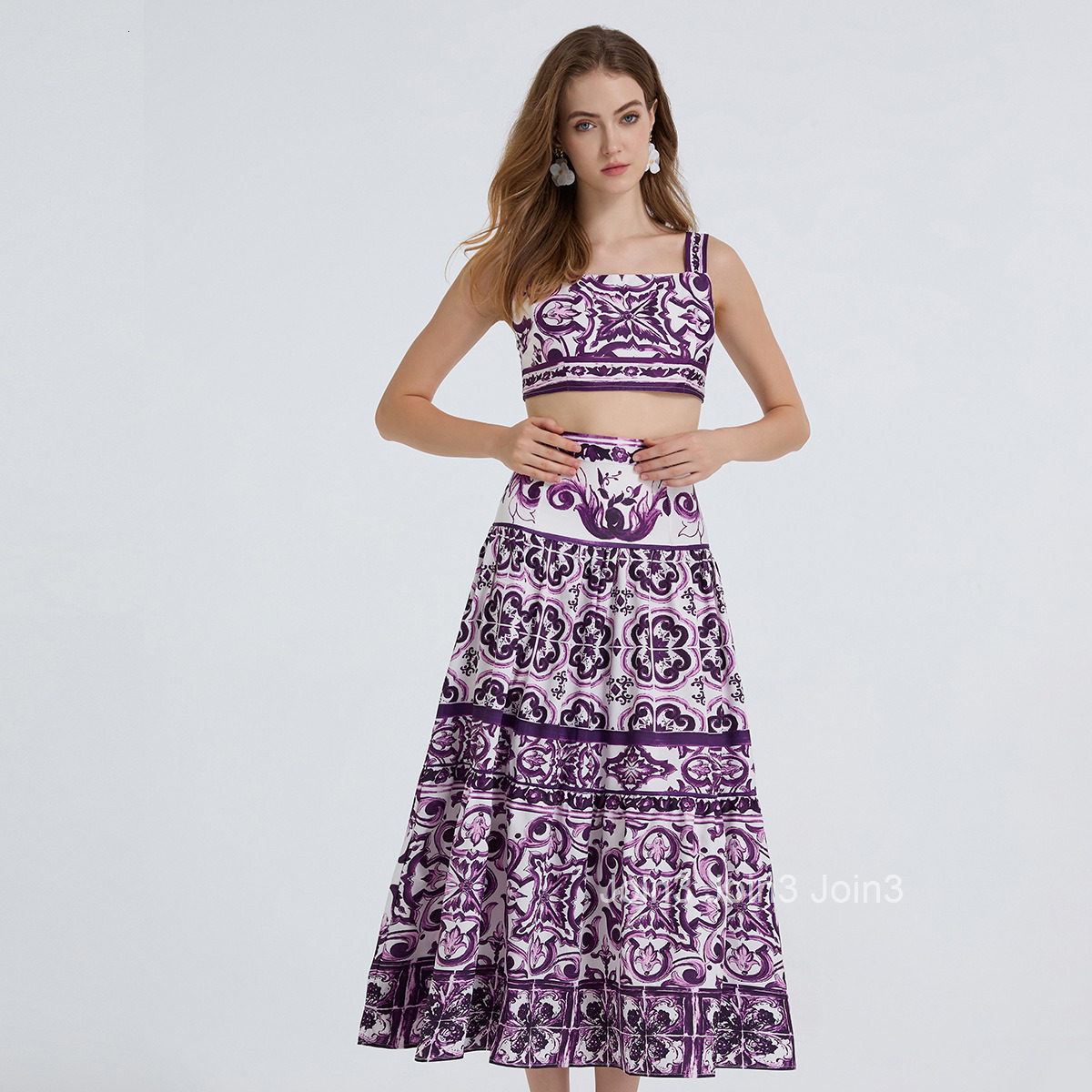 516 Summer Blue and White Porcelain Printed Set Womens Three Dimensional Belt with Chest Cushion Short strapless Strap and Hundred Fold Half Skirt Two