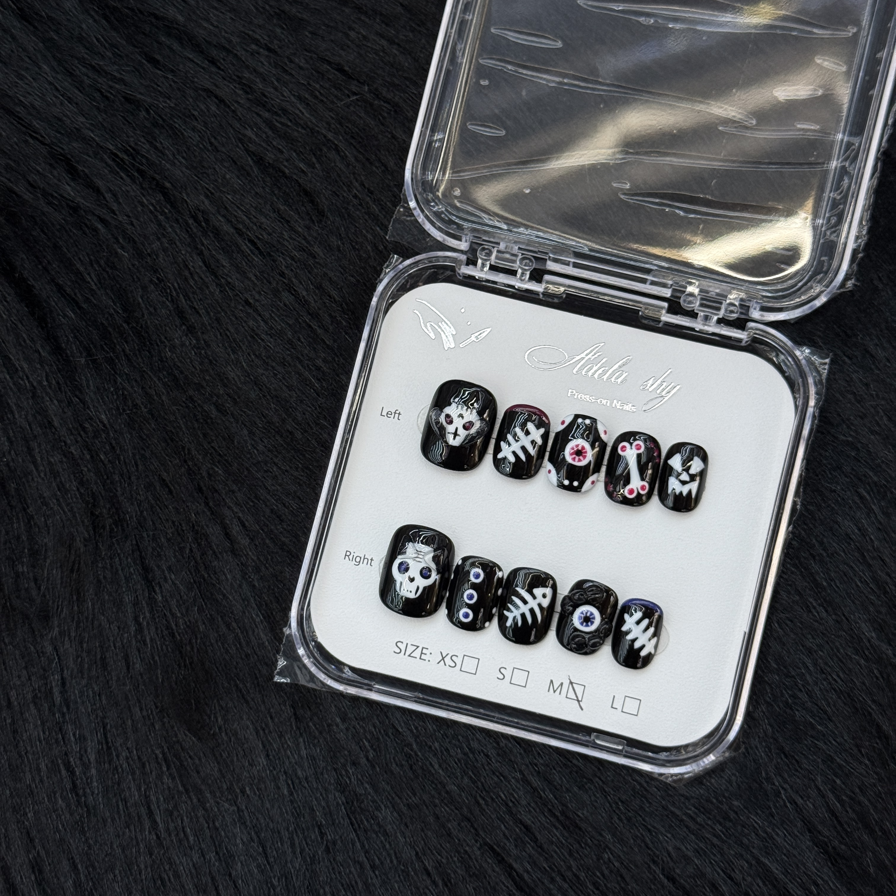 10Pcs Gothic Punk Skull & Bone Press-On Nails - Halloween Spooky Black Manicure Set