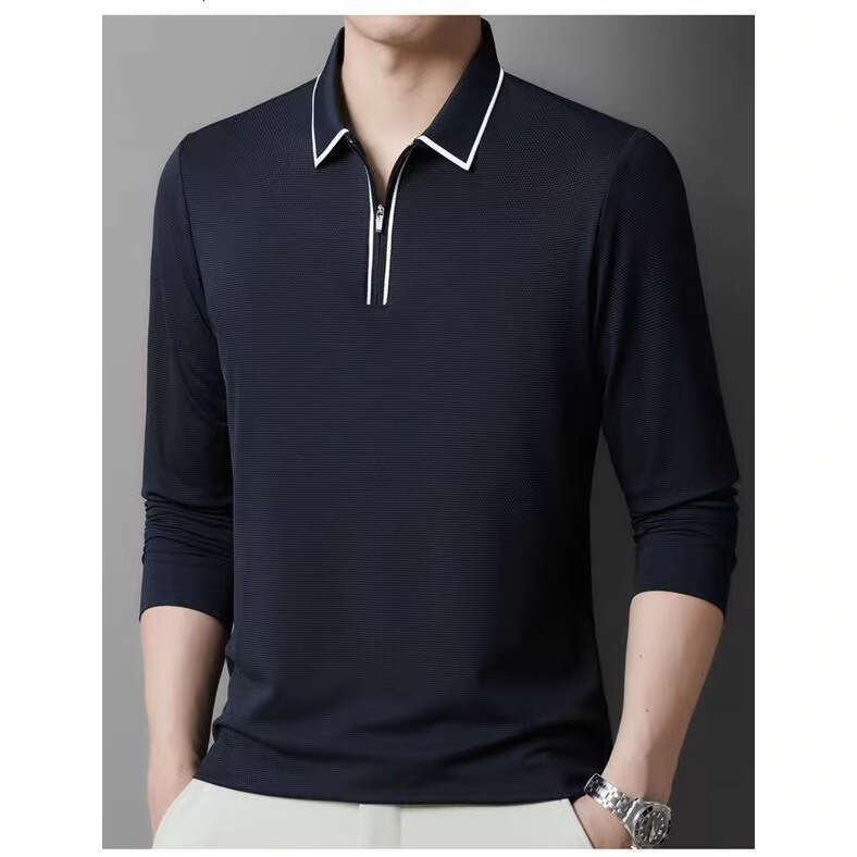 2025 Long Sleeve Business Polo Versatile Men's Casual Comfortable Turn-Down Collar Base Shirt Commuting Trendy Style