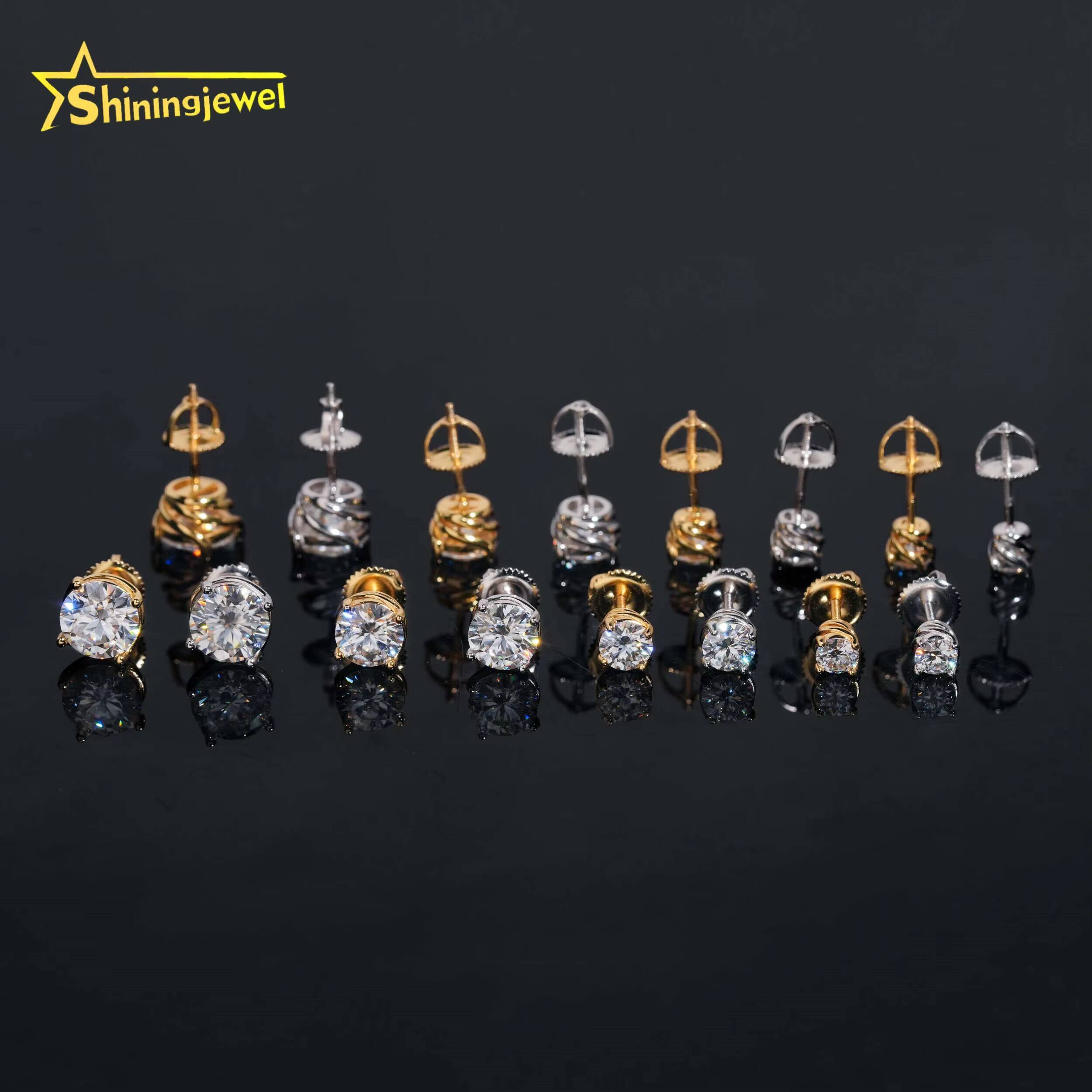 Factory Price Classic 4 Prongs 4MM 5MM 6.5MM 7.5MM Round Moissanite Earrings Iced Out Men Women Earrings Moissanite Jewelry