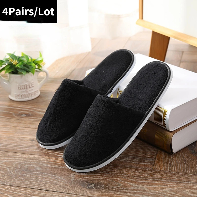 4 Pairs/Lot Mix Colors Coral fleece Men Women Disposable el Slippers Cotton Slides Home Travel SPA Slipper Hospitality 250716
