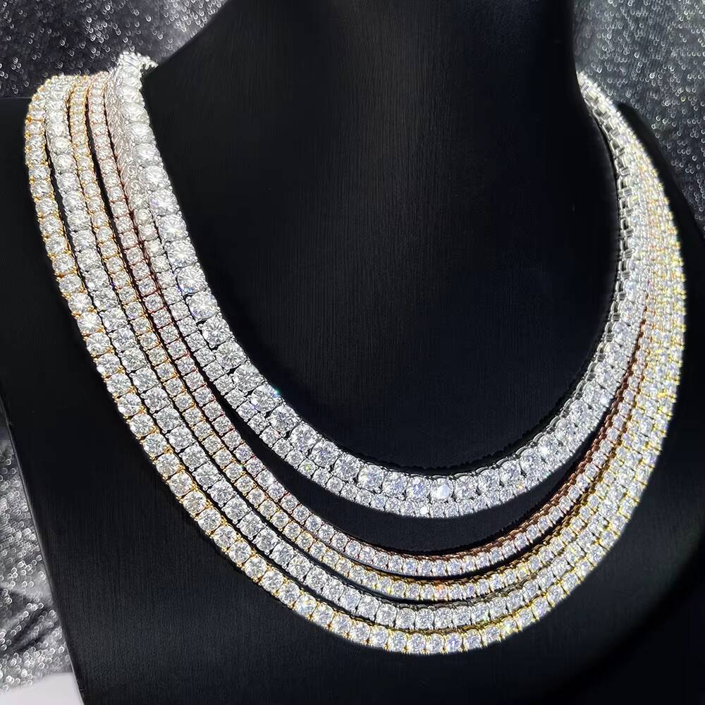 Fast Shipped Hip Hop Style 925 Sterling Silver Tennis Chain Necklace Women Iced VVS1 Moissanite Diamond Choker 3 4 5MM for Men