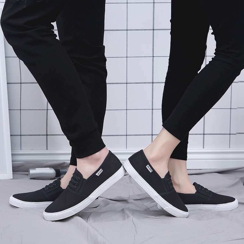 Medical Classroom Slip-On Canvas White Elastic Flat Lightweight Three-Time Vulcanized Rubber Shoes Men's Sneakers