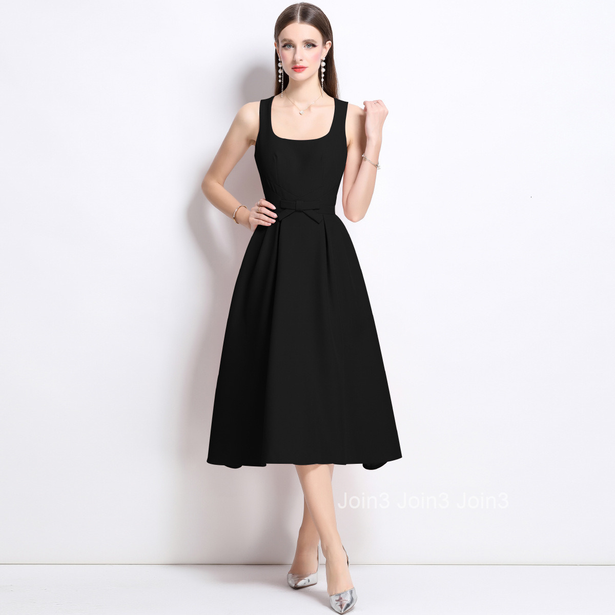 9608 Elegant and Graceful New Womens Fashion Waist-Cinching Slimming Mid-Length Strap Dress