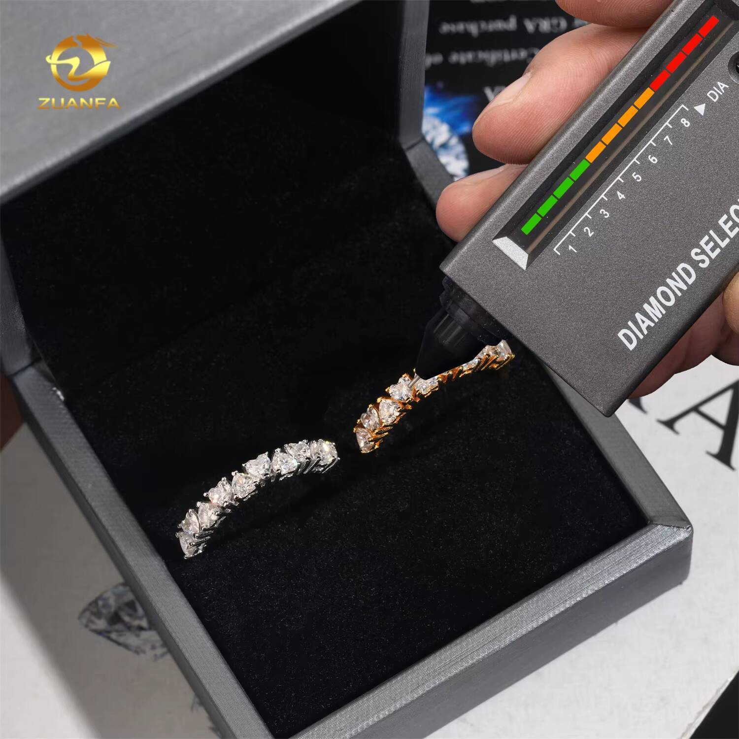 New Arrivals D Color Diamond Heart 3mm Half Eternity 925 Silver Moissanite Engagement Ring